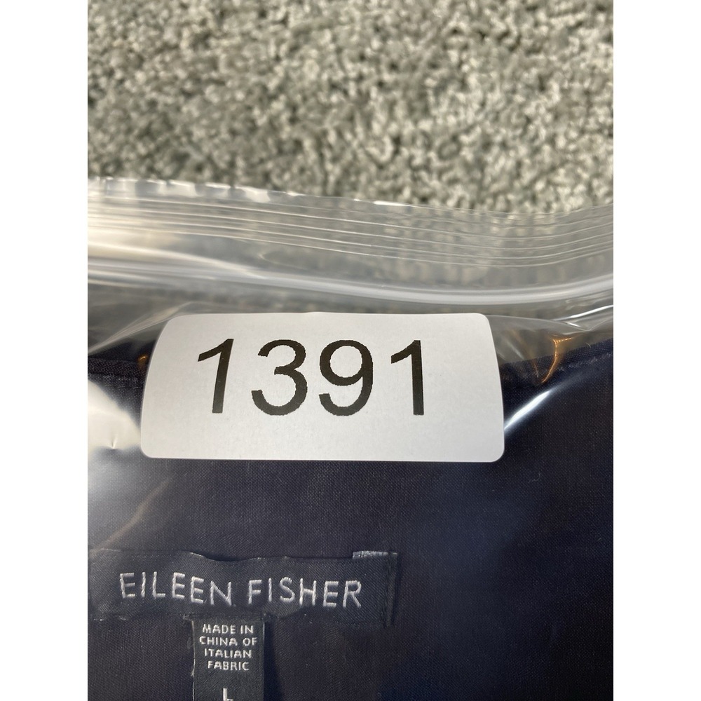 Eileen Fisher Jacket Women's L Black Ramie Pockets Open Front Silk Blend Lining - Picture 9 of 9